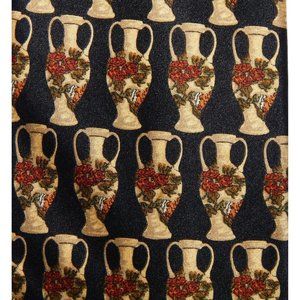 Bullock Jones Grecian Urn Vase Floral Pattern Black Silk Neck Tie